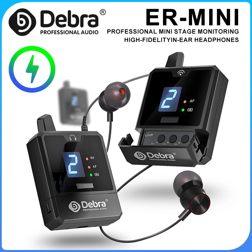 Debra UHF Portable Wireless In-Ear Monitoring System IEM Audio-Mini UHF Rechargeable for Music Audio Monitoring Live Broadcasts