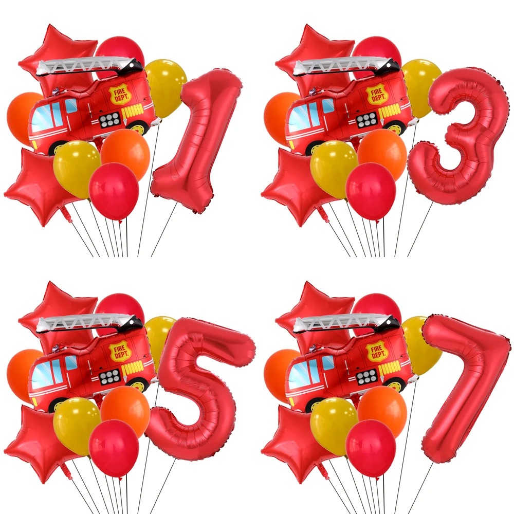 

10pcs Fire Truck Balloons 30 Inch Number Foil Balloons Boys Birthday Party Decorations Firemen Theme Decor Baby Shower Supplies