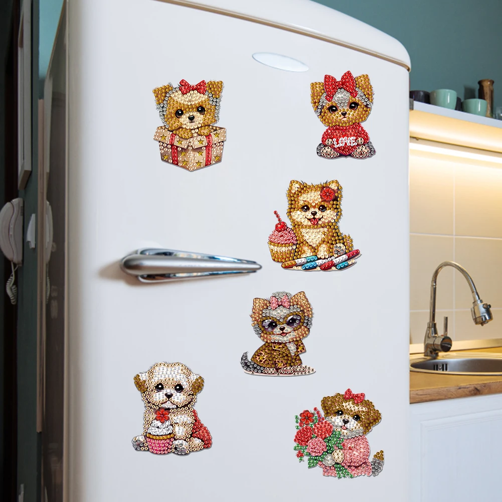 6Pcs Acrylic Cupcake Animals Fridge Stickers Diamond Art Magnets Decals Diamond Painting Fridge Magnet for DIY Crafts Party Gift