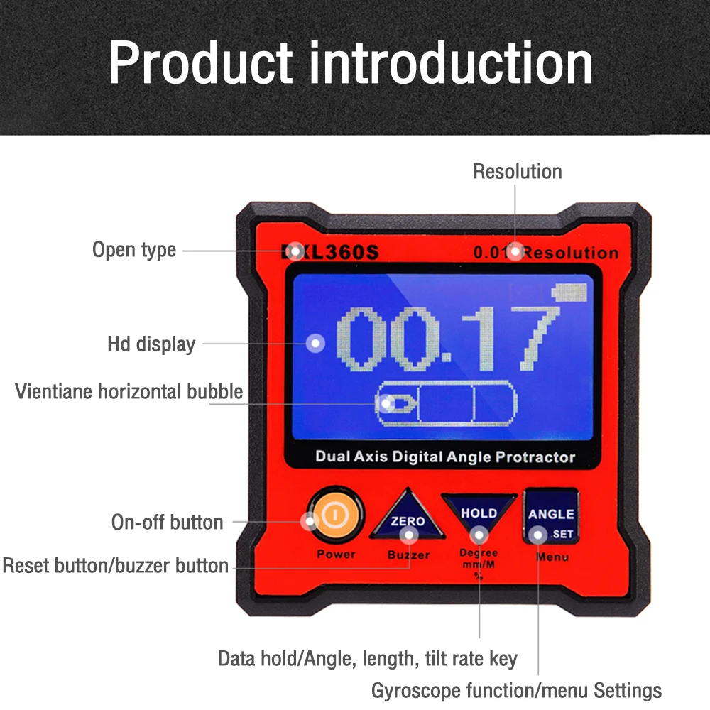 DXL360 DXL360S Dual Axis Angle Protractor Inclinometer Digital Angle Meter Level Gauge Diagnostic Tool with 5 Side Magnetic Base 5