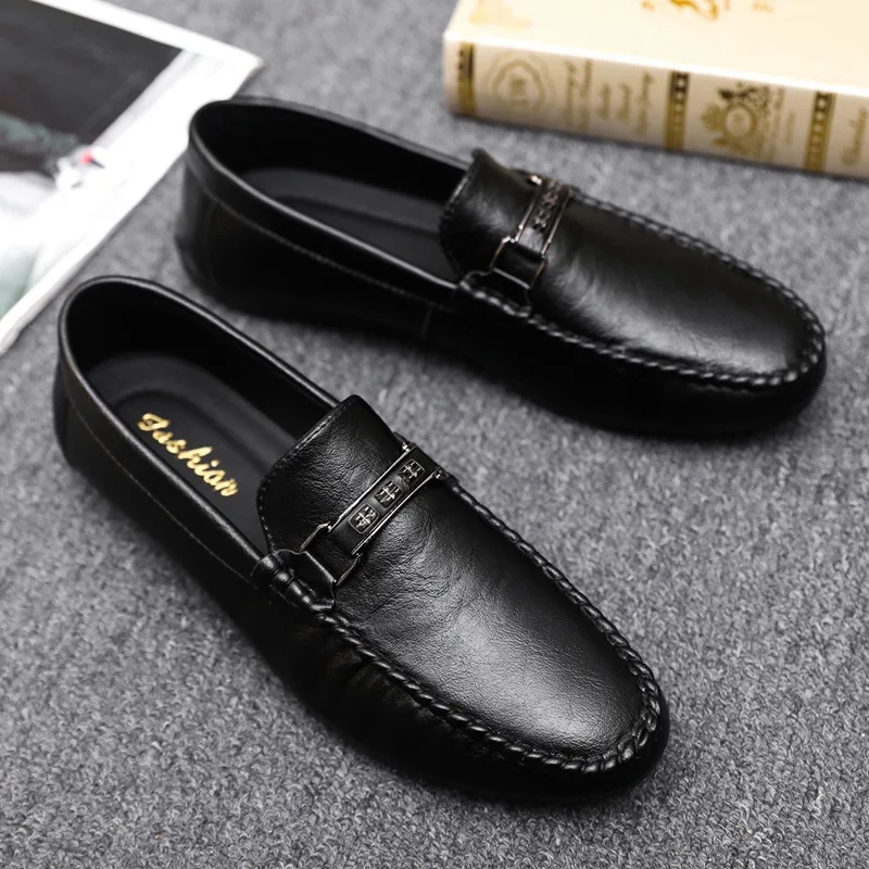 

Business Black Male Shoes Men Shoes Summer Loafers Men Casual Leather Soft Shoes Black Flats Driving Shoes Moccasins