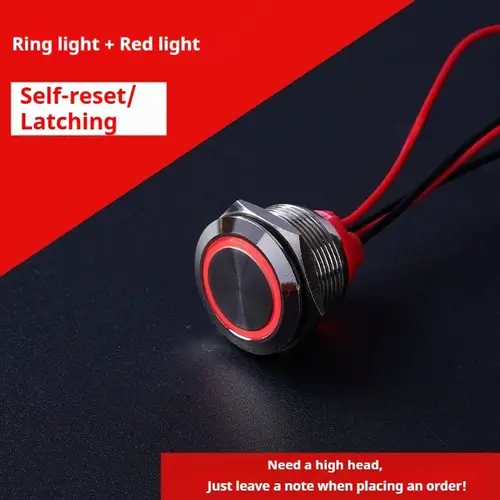 Push Button /Switch 16/19/22mm Short Silver Metal 6/12/24/220V Self-Locking Reset Latching with Light with Wire 15cm Car On/Off - Image 11