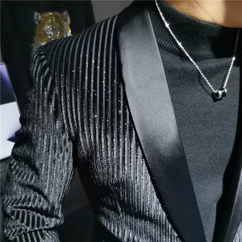 Powderr Gold Corduroy Stripe Blazer Man Stage Costumes For Singer Stylish Blazers For Men Blazer Hombre Terno Masculino Black blazers