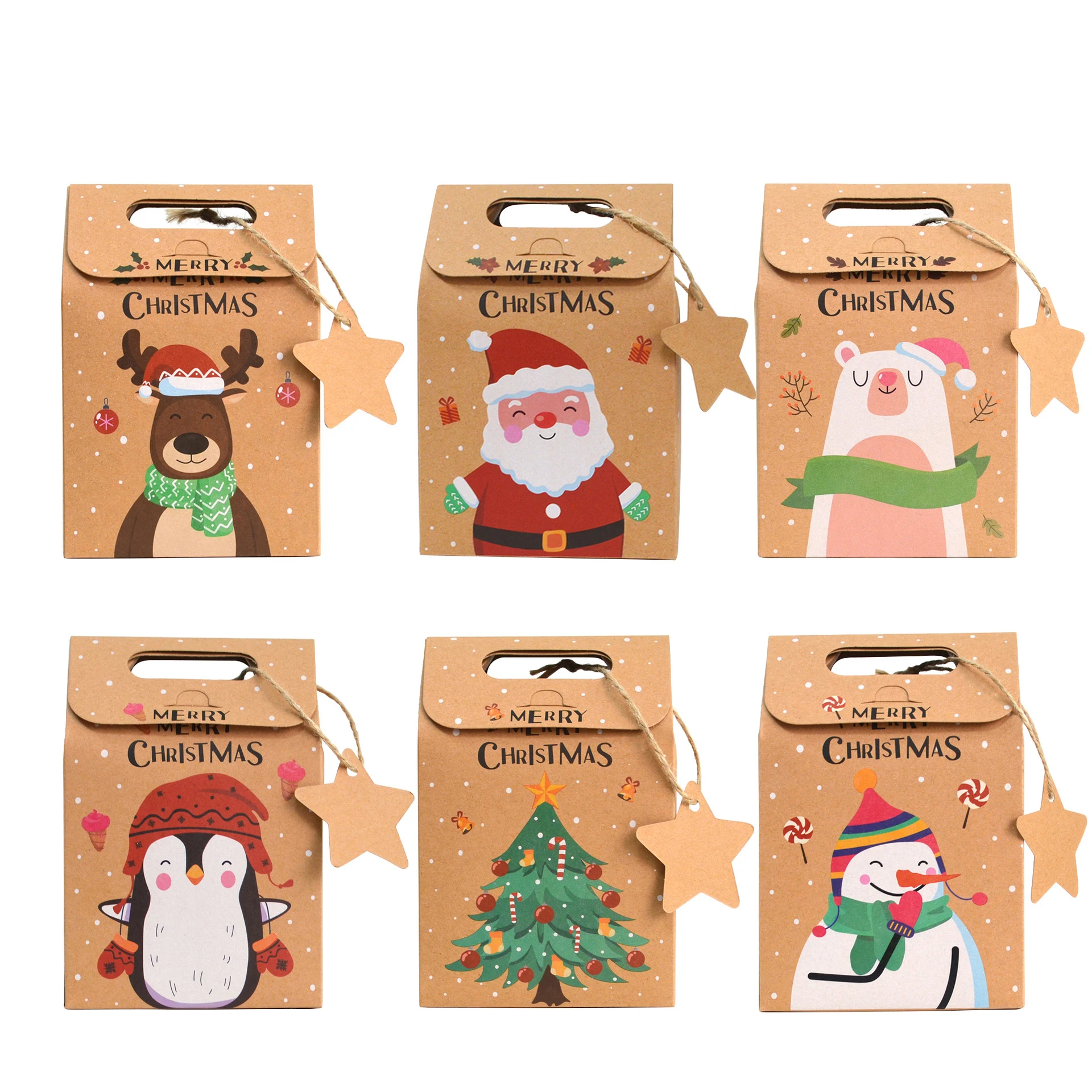 

24pcs Christmas Kraft Paper Gift Box Santa Claus Candy Cookie Treat Box Packaging Bag 2023 Natal Xmas Party Decoration for Home