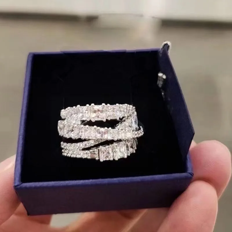 خاتم نحاسي من الزركون للرجال والنساء لامع إكسسوار...