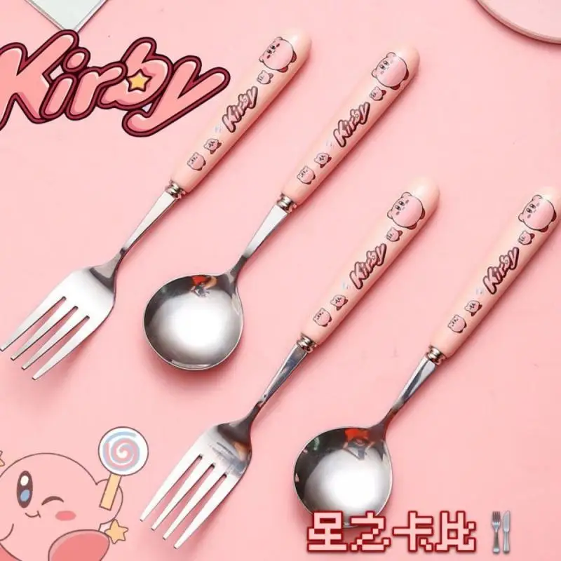 

Kawaii Star Kirby Chopsticks Spoon Fork Ceramic Handle Stainless Steel Cutlery Set Anime Cartoon Kirby Student Children Cutlery