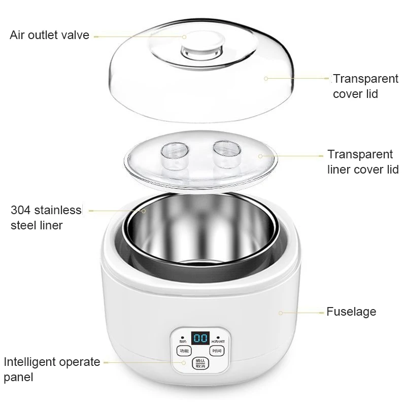 DMWD Automatic Electric Yogurt Maker Multifunction Stainless Steel Leben Container Natto Rice Wine Machine Four Yoghurt Cups 1L