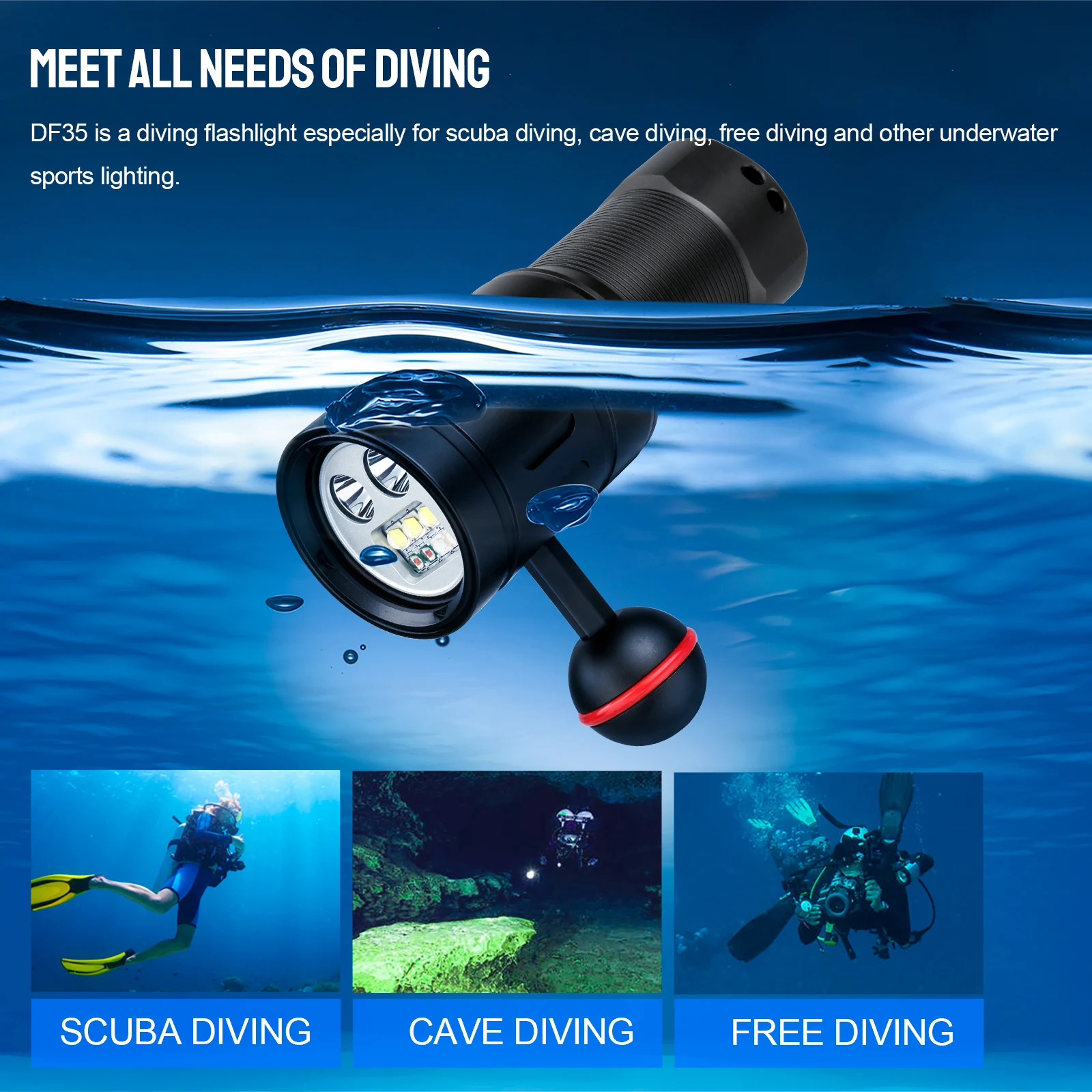 Trustfire DF35 potápěčská baterka 2350 lumenů LED reflektor povodeň uv/red/white lehký podvodní lampa pro scuba jeskyně bortit se kamera P