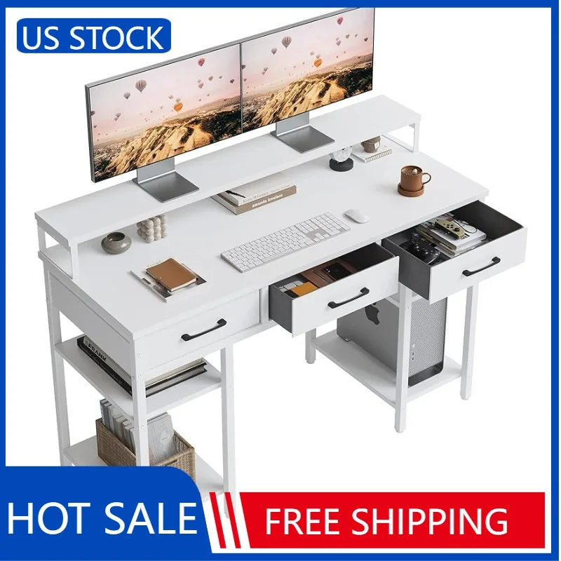

CubiCubi 47 Inch Computer Office Home Desk with Fabric Drawers and Storage Shelfs, Small Modern Desk Study Writing Table