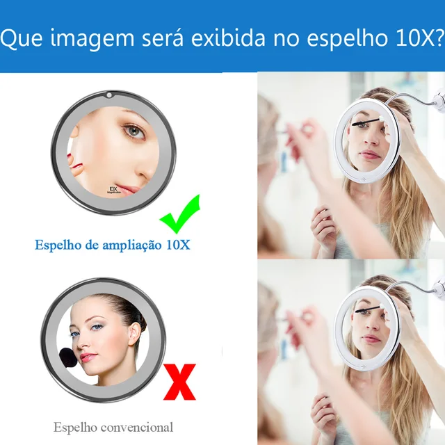 360 Fokos Összecsukható Smink Tükör 5X 10X Nagyító Hiúság Forgó Nehéz Szívópoharak Led Természetes Fényvel - Image 6