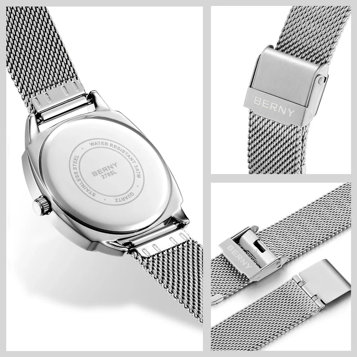 BERNY Quartz Ladies Watch Simple versatile railway watch for women Simple Dial Wristwatch Waterproof Leisure Watch for Women 6