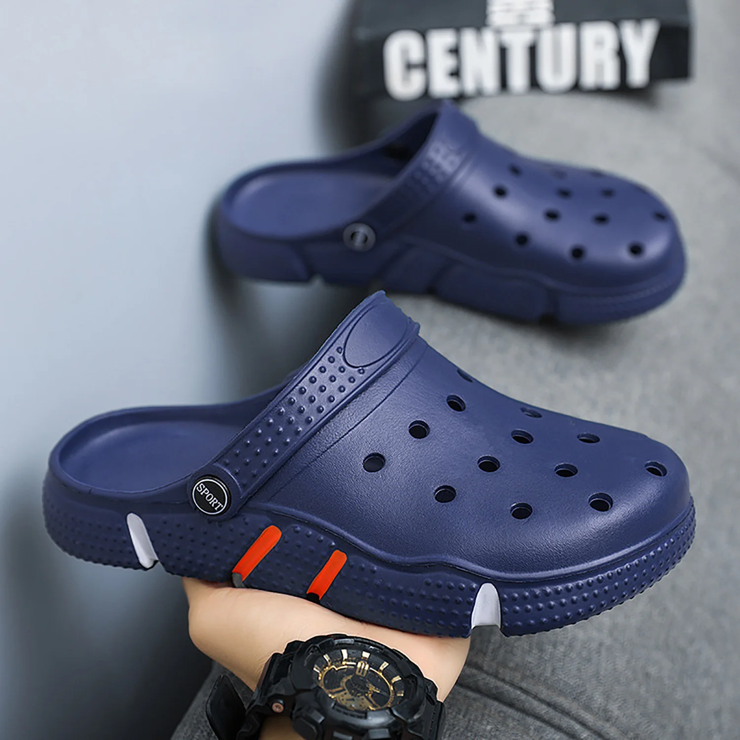 Large Size Slides Men's Trendy Garden Shoes Eva Soft Sole Hollow Baotou Flip-flops Sandals for Men's Leisure Beach Slippers 3