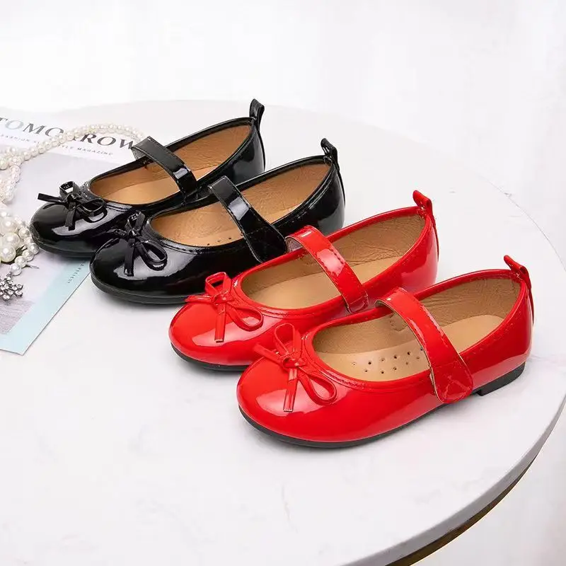 Spring Autumn New Kids Shoes Childrens Bowknot Princess Shoes Girls Red Black Comfortable Soft Sole Single 2-13T