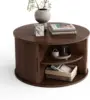 31.5" Drum Coffee Table with Sliding Tambour Door, Fluted Accent Center Table with Storage, Mid Century Modern Coffee Table 1