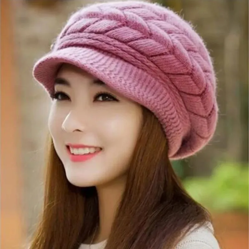 Winter Women Hat Wide Brim Keep Warm Cap Knitted Hats Female Soft