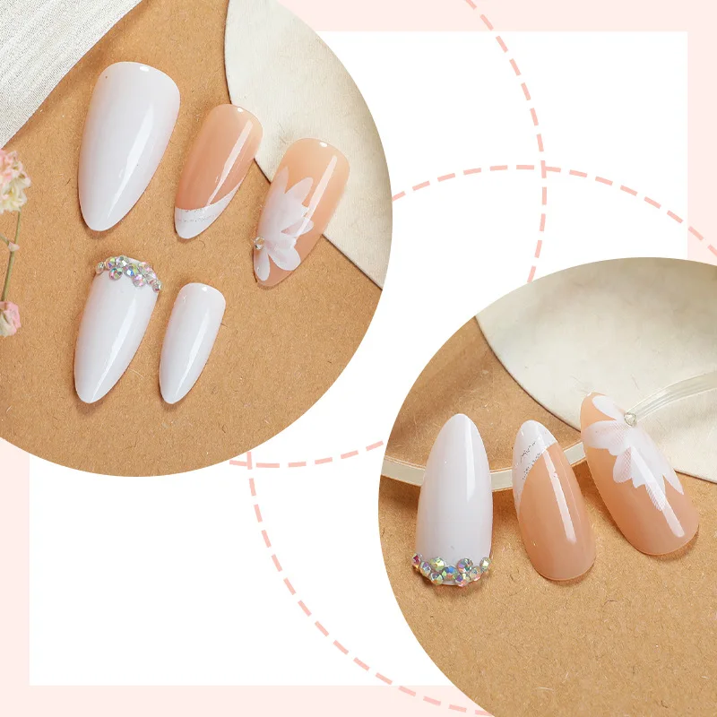 24pcs/1box False Nails with Marble Lines White Almond Shape Medium Length Skin-brightening Pressable Nails Suitable for Girls 3 24pcs/1box False Nails with Marble Lines White Almond Shape Medium Length Skin-brightening Pressable Nails Suitable for Girls - Image 3