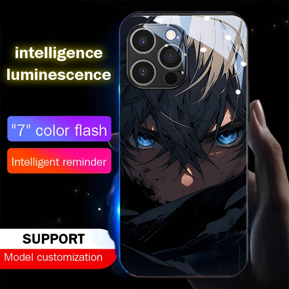 

So Cool Anime Role Colorful LED Light Glow Luminous Glass Phone Case For Samsung S24 S23 S22 S21 S20 FE Note 10 20 Plus Ultra