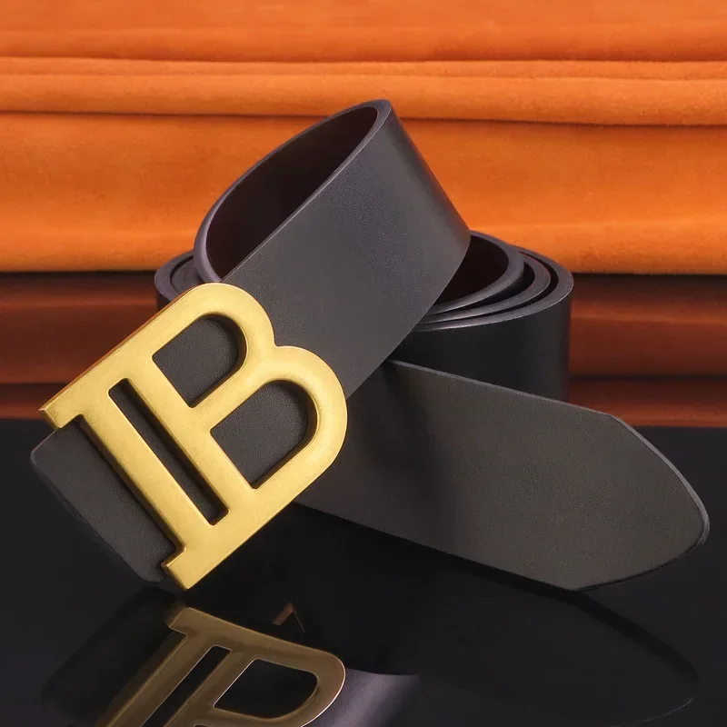 

High Quality Letter Slide Buckle B Belts Men Brand Genuine Leather Designer Balck Waistband Male Fashion Ceinture Homme Coffee