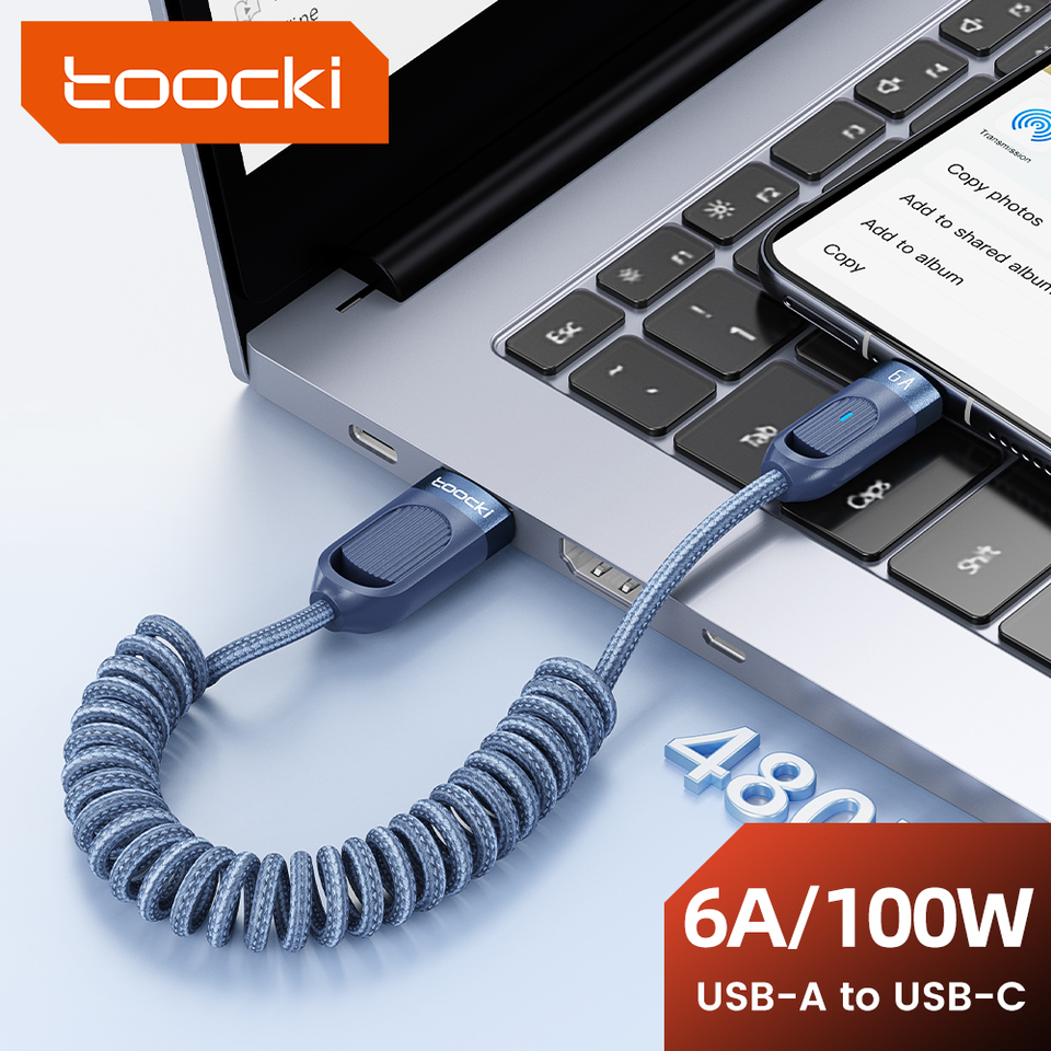 Toocki 6A USB Cable for Xiaomi LED Light PD 100W Fast Charging USB Cable Type C for iPhone 15 Pro Oneplus USB C Spring Data Cord