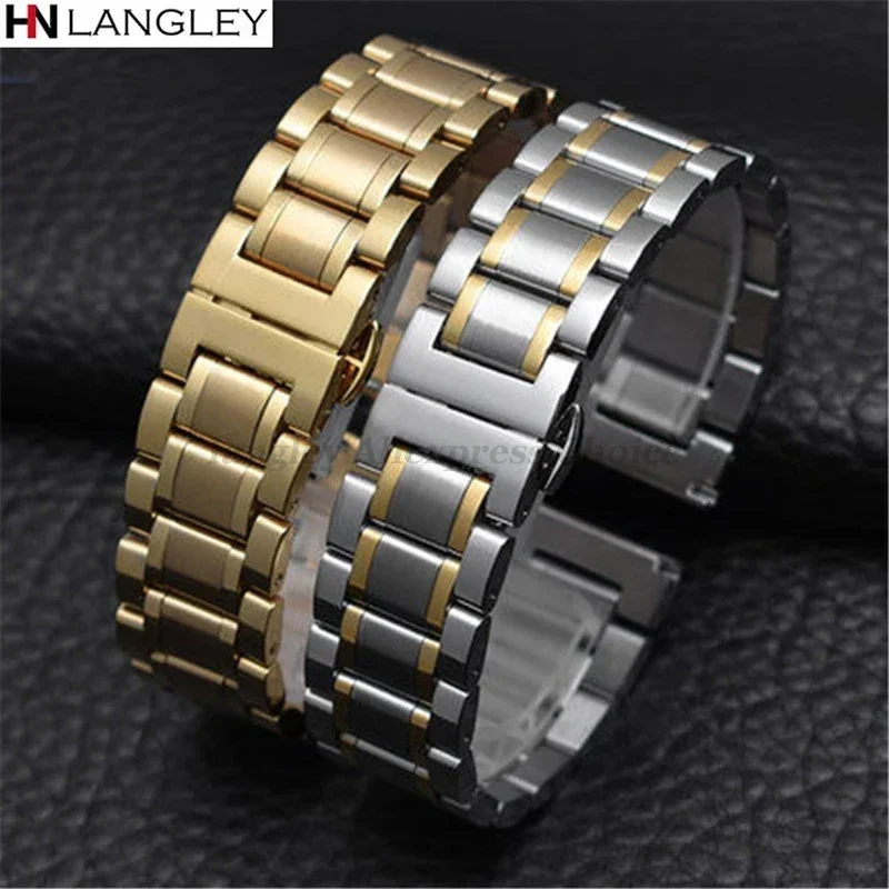 Sleek Stainless Steel Metal Watch Strap - Adjustable Wristband in Various Widths