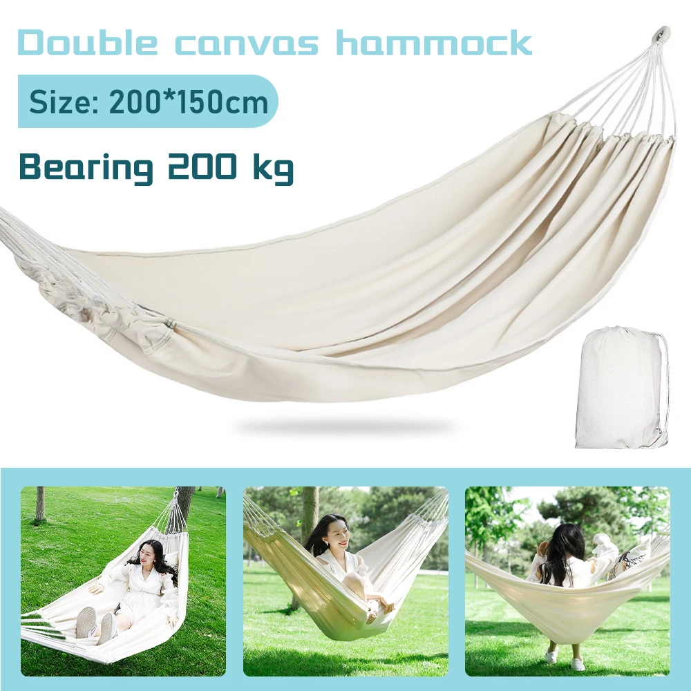 150*190CM Camping Hammock Canvas Hanging Bed Without Stick White Double Chair Swing Sleeping Bed for Travel Rollover Prevention 3