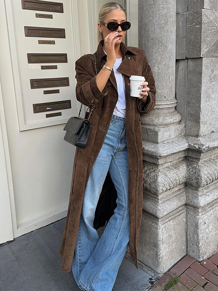 Suede Trench Coat Oversized Suede Suede Jacket Women Long Vintage