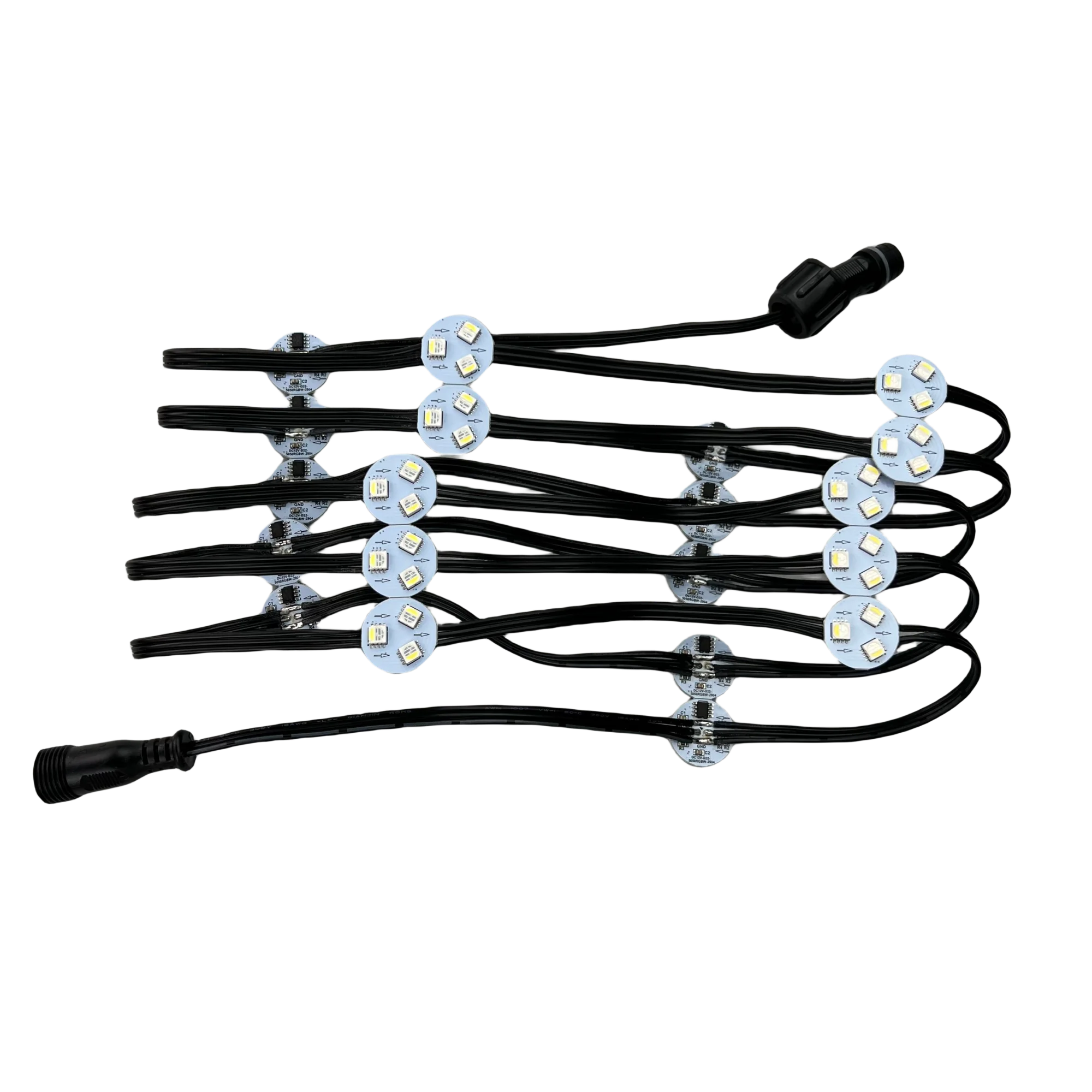 PCBA TM1814-RGBW(3000K) IC 주소 지정 가능 RGBW 픽셀 라이트, 0.9W DC12V 입력 비방수, 올 블랙 와이어 포함, 세트당 20 개, 22mm