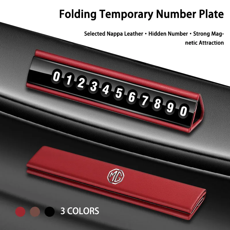 

New Leather Mobile Phone Temporary Parking Number Plate For MG RX5 HS ZS 3 4 350 TT ZR MGF Gs MG7 Car Accessories 2023 2024 Logo