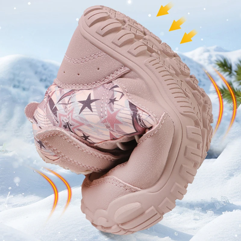 2025 와이드 토 맨발 스노우 부츠, 남아여아 겨울 미니멀리스트 스니커즈, 따뜻한 부츠, 작은 큰 아이
