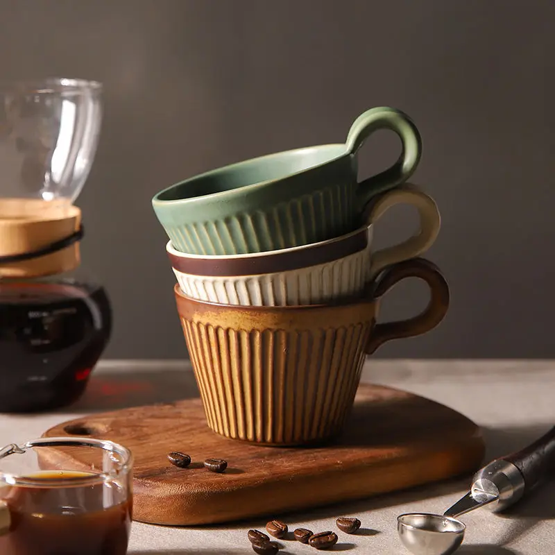 

WSHYUFEI Japanese Stoneware Coffee Cup Design Niche Retro Mug Home Breakfast Milk Cup Couple Drinking Glasses Household Products