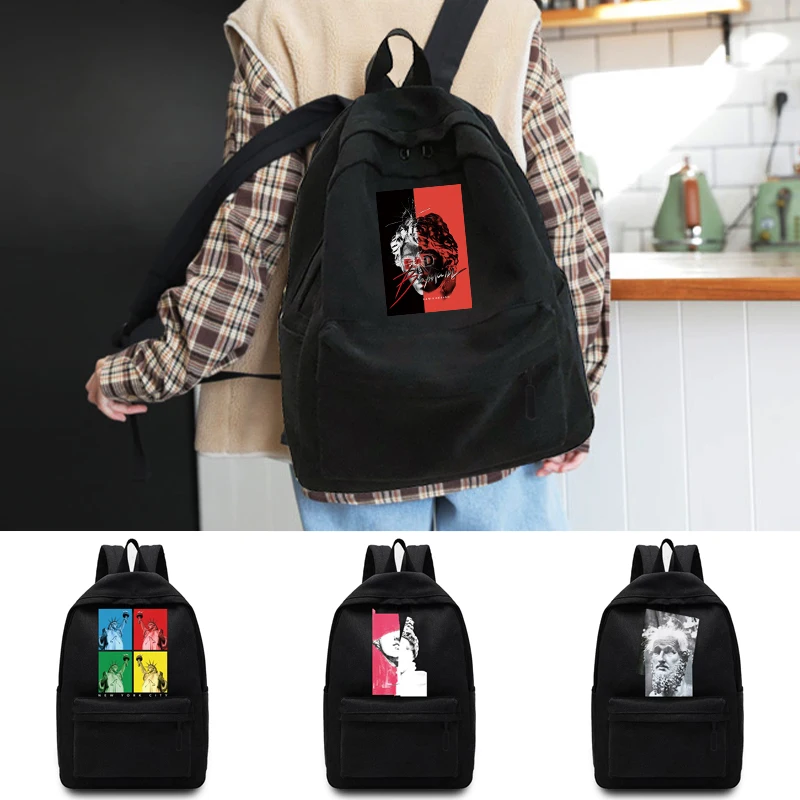 

Unisex Backpack Casual Canvas Sculpture Printed Backpack School Bag Boys and Girls New Large Capacity Student Schoolbag Rucksack