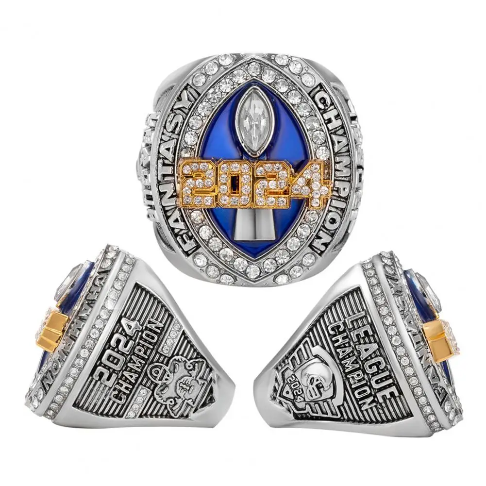 Fantasy Football Championship Ring League Champion Trophy Ring with Wooden Box Award for Winner