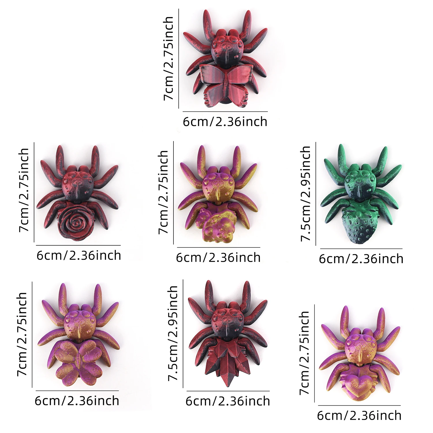 12pcs/14pcs, 3D printed multi pack, various styles of 3D printed spiders, large box toys, suitable for gift giving