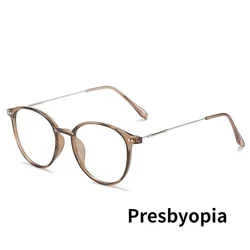 Chic Round Frame Multifocal Anti - Blue Light Reading Glasses - 4.0 (Presbyopia - tea)