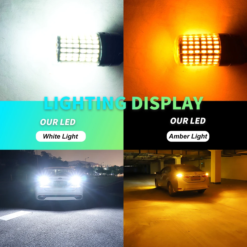 2pcs 1156 BA15S P21W BAU15S PY21W T20 7440 W21W 1157 LED Bulbs 144 smd led CanBus No Error lamp For Turn Signal Light No Flash