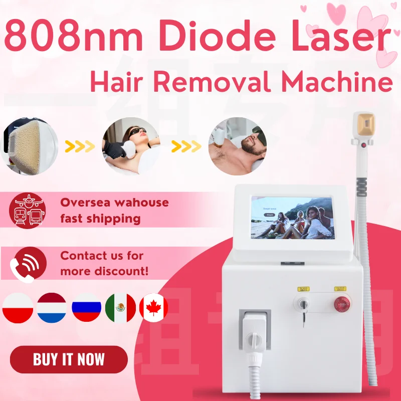 Factory Price 808nm Diode Laser Hair Removal Machine 2000W Depilation Equipment Three Wavelengths Ice Titanium Device