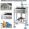 Stainless Steel Utility Sink, Free Standing Single Bowl Kitchen Sink with Cold and Hot Water Pipe for 4