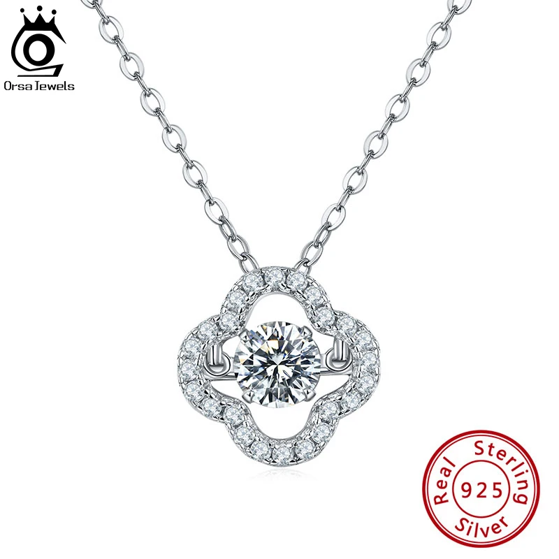 

ORSA JEWELS 925 Sterling Silver Brilliant Dancing 1 Carat VVS Moissanite Diamond Flower Pendant Necklace for Women Jewelry SMN58