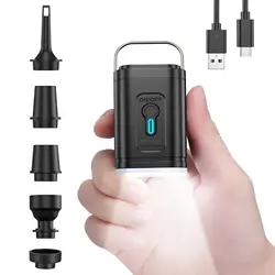 Portable Rechargeable Electric Air Pump with 4 Nozzles & USB Type - C Charging - Battery Powered (Black)