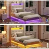 Twin Size Lift Up Bed Frame, Storage Headboard with Charging Station, LED Lights Upholstered Platform Bed, No Box Spring Needed 5