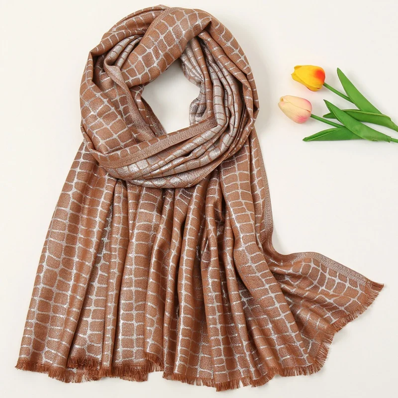 

2021 Fashion New Stone Pattern Silver Silk Fashion Women's Long Scarf Rectangular Stone Pattern Square Scarf