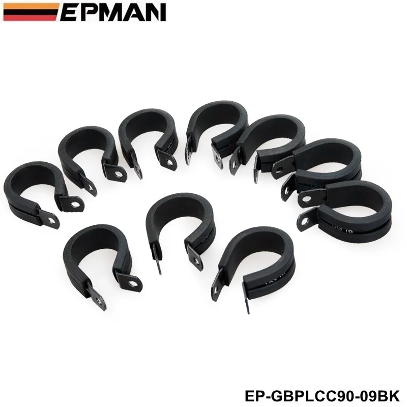 10PCS x Aluminum Rubber Lined Cushioned P Clamp ID 14.3mm AN6 SS Hose BLACK/BLUE EP-GBPLCC90-09