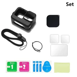 Premium Silicone Protective Case with Tempered Glass Screen Protector and Lens Cap Cover - Black set 1