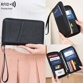 Nuovo Portafoglio da Viaggio con Clip per Passaporto, Multifunzionale in Pelle PU per Uomo e Donna, Porta Carte con Protezione RFID Antifurto