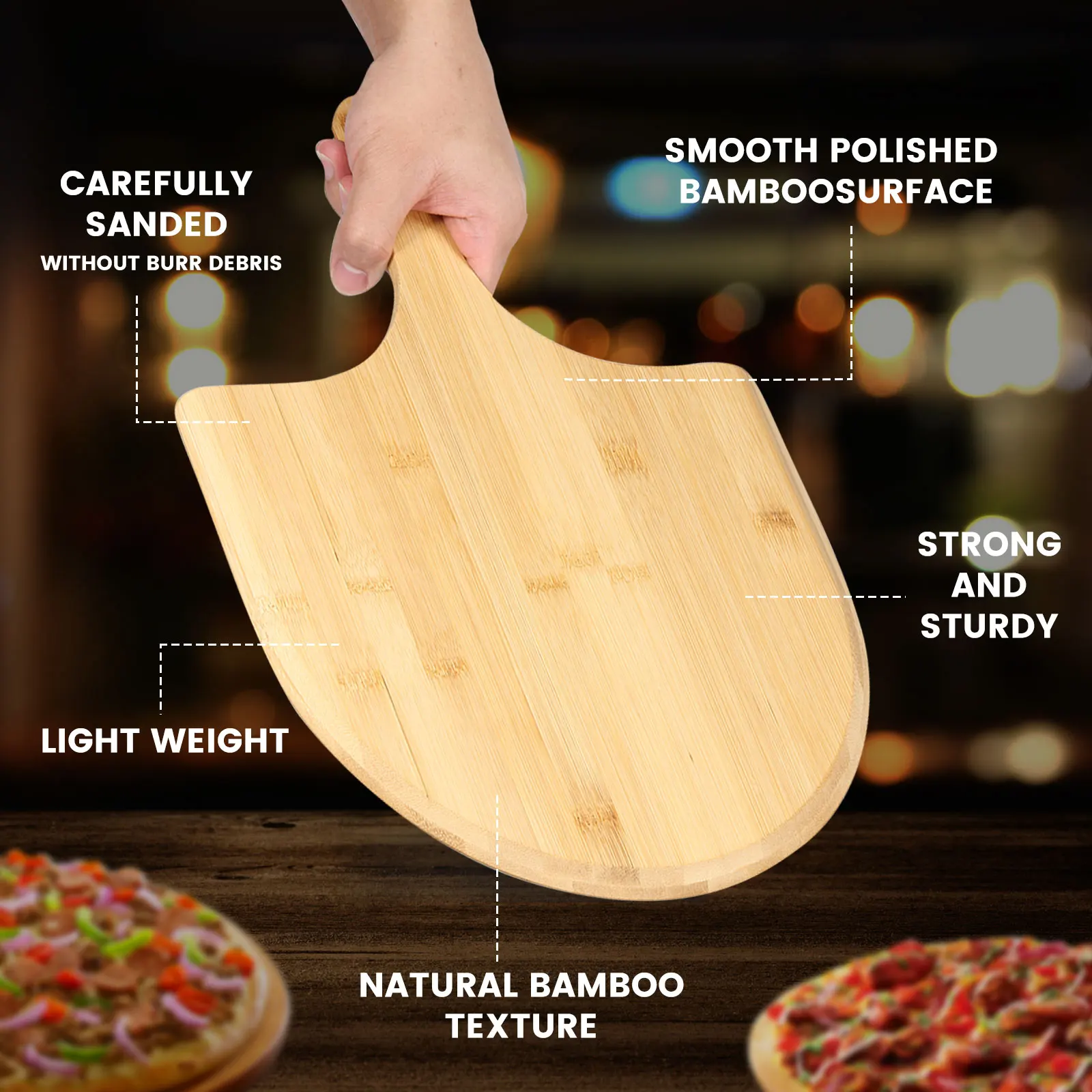 Bamboo Pizza Peel Baking Tools Wooden Pizza Cutting Board with Comfortable Handle Rectangular Peeling Cutting Board Cut pizza peel pizza bakeware