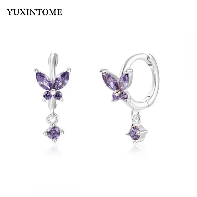 KINGWHYTE Orecchini A Farfalla In Argento 925 Con Cristallo E Zirconi Bianchi - Pendenti A Cerchio Per Donne - Gioielli Eleganti E Ipoallergenici