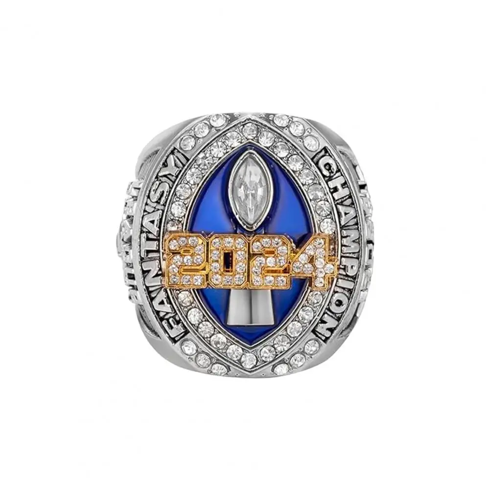 Winner Keepsake Ring Football Championship Ring Necklace Set with Cubic Zirconia Pendant League Winner Trophy for Football