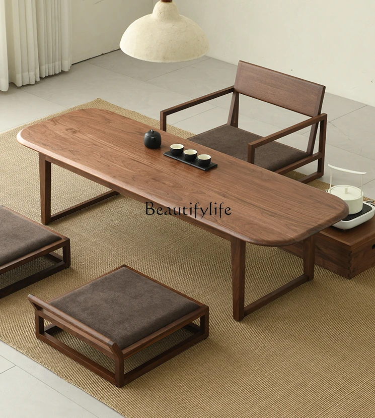 

Japanese-Style Tea Table Household Black Walnut Solid Wood Modern Minimalist Balcony Low Table