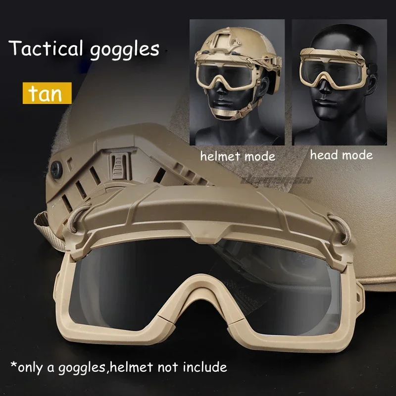 Tactical Goggles Outdoor Airsoft Paintball Shooting Safety Eye Protection 2 Modes Glasses Head Wearing or Helmet Wearing