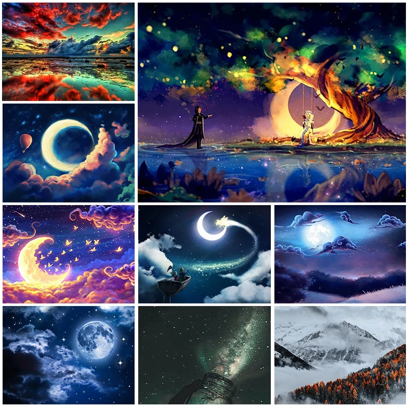

Landscape 5D Mosaic Diamond Painting Beautiful Night Sky Clouds and Moon Full Diamond Mosaic DIY Cross Stitch Home Decor